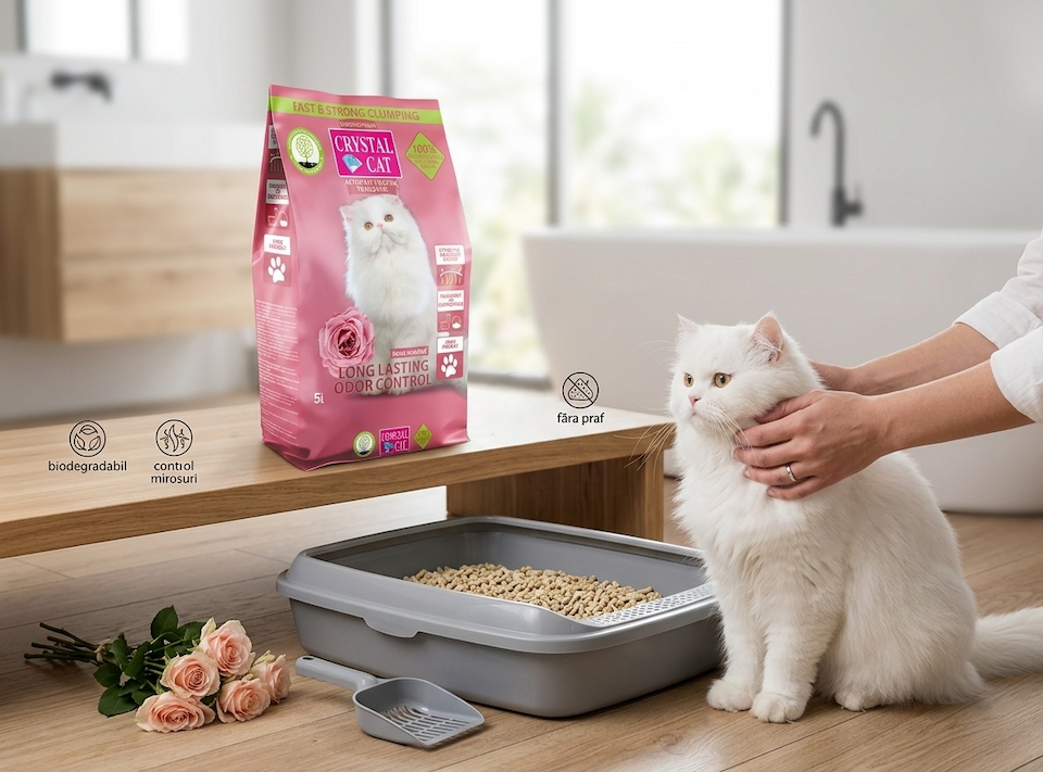 Asternut vegetal biodegradabil pentru pisici Crystal Cat Trandafir 5L